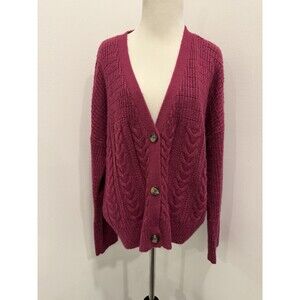 Splendid Cardigan Women XS Fuchsia Pink Cable Knit Button Oversized Sweater